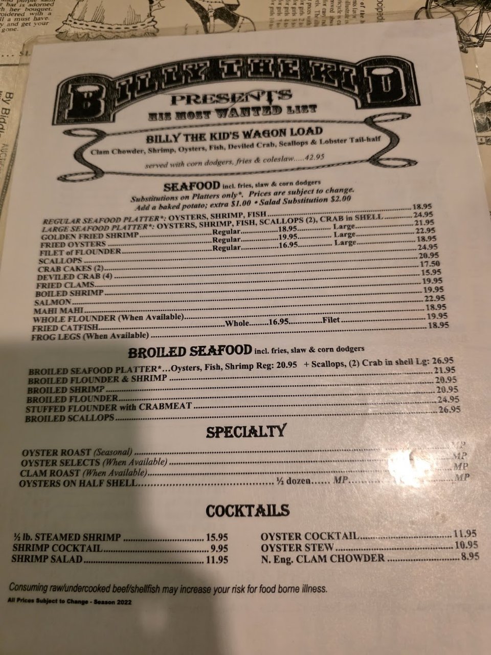 Seafood dishes and small plates.