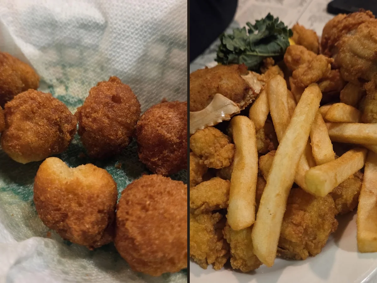 Seafood platters on a restaurant table.